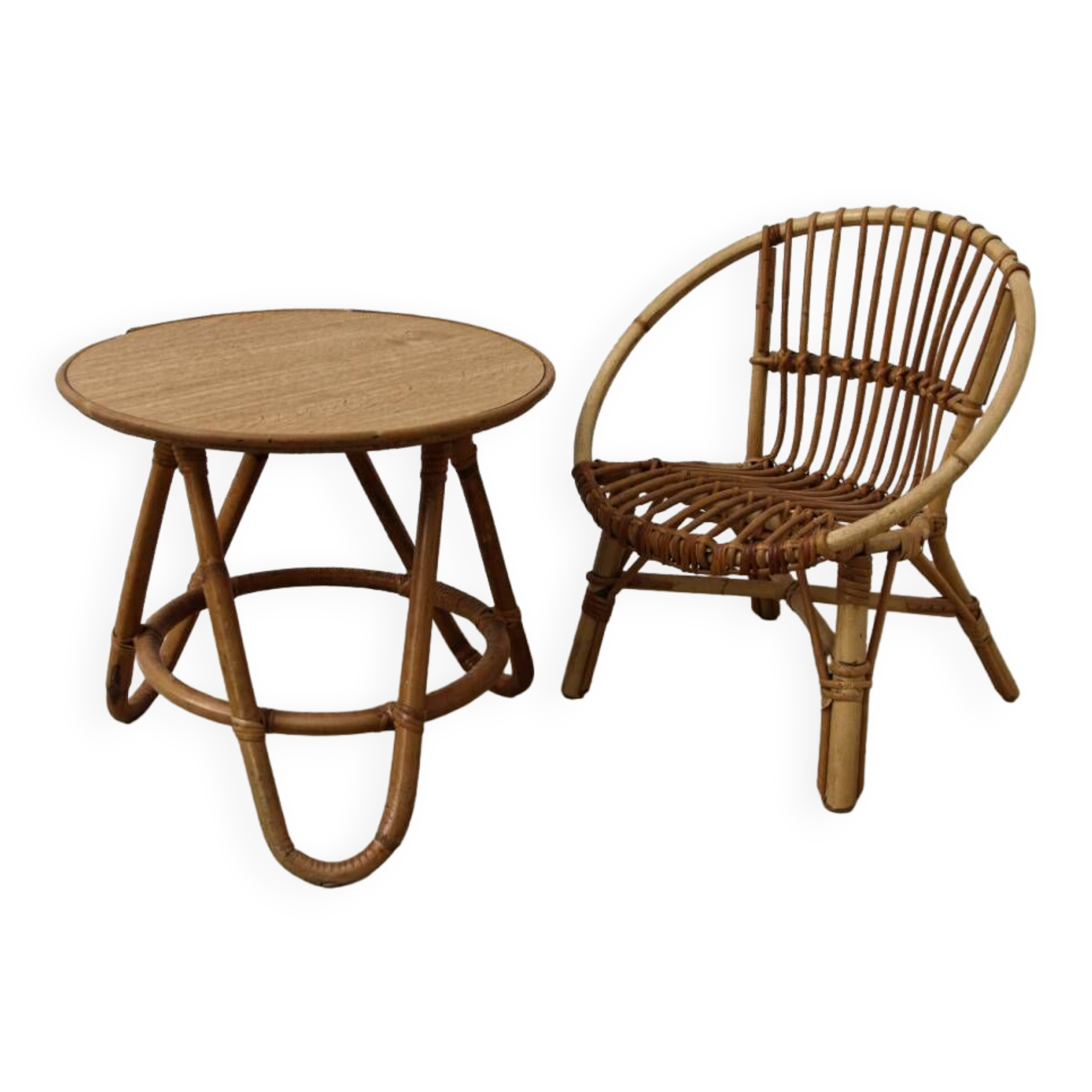 Rattan table and chair for children