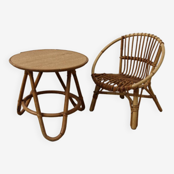 Rattan table and chair for children
