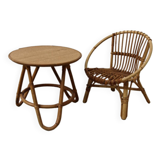 Rattan table and chair for children