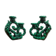 Pair of vintage candle holders in green ceramic color in vallauris style