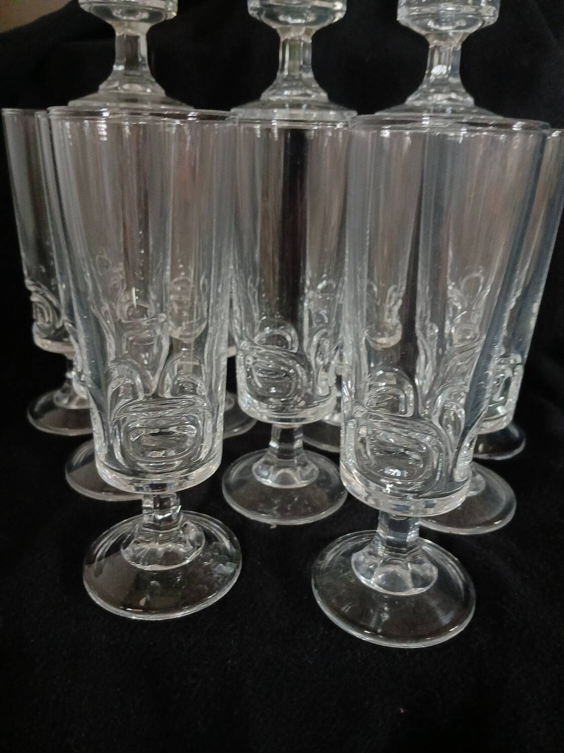 12 antique crystal champagne flutes