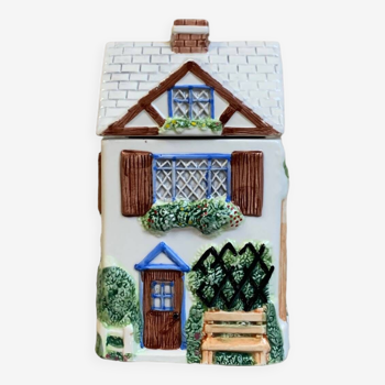 Ceramic pot in the shape of a cottage house, by Annie Rowe, "The village" collection, vintage