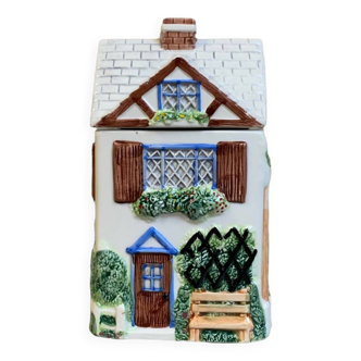 Ceramic pot in the shape of a cottage house, by Annie Rowe, "The village" collection, vintage