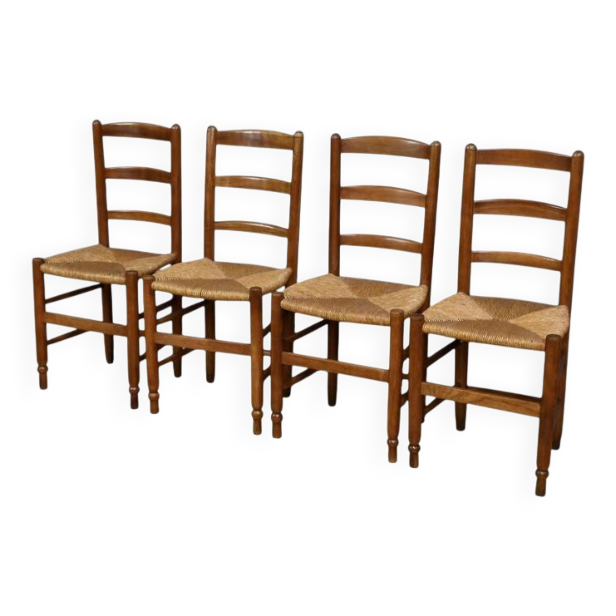 Set of 4 rush-seated chairs in cherry wood – late 19th century