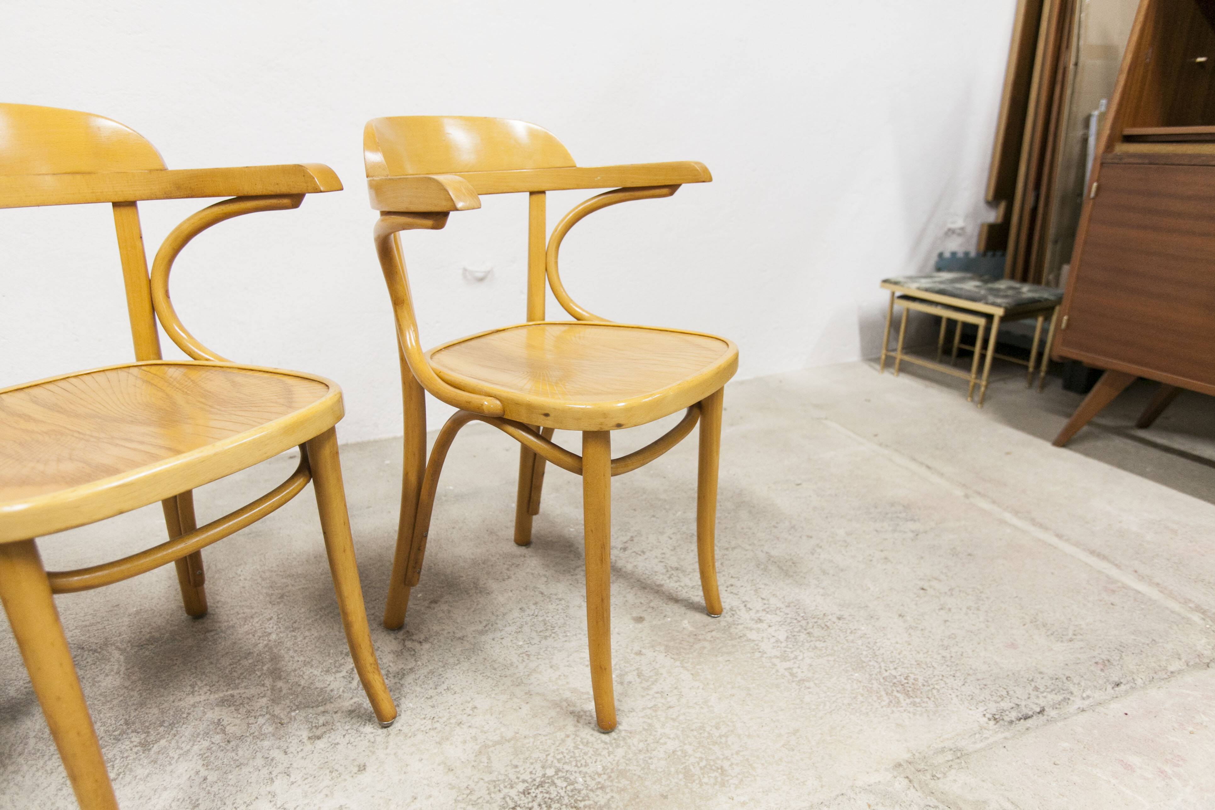 Set of 4 bistro armchairs with armrests from the 1960s.