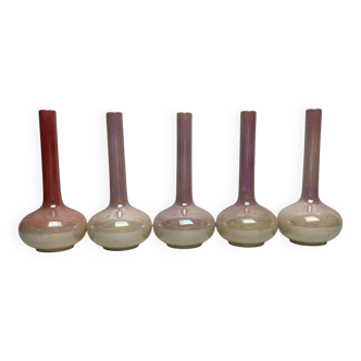 Art Nouveau series of soliflore vases, Sarreguemines earthenware, circa 1900