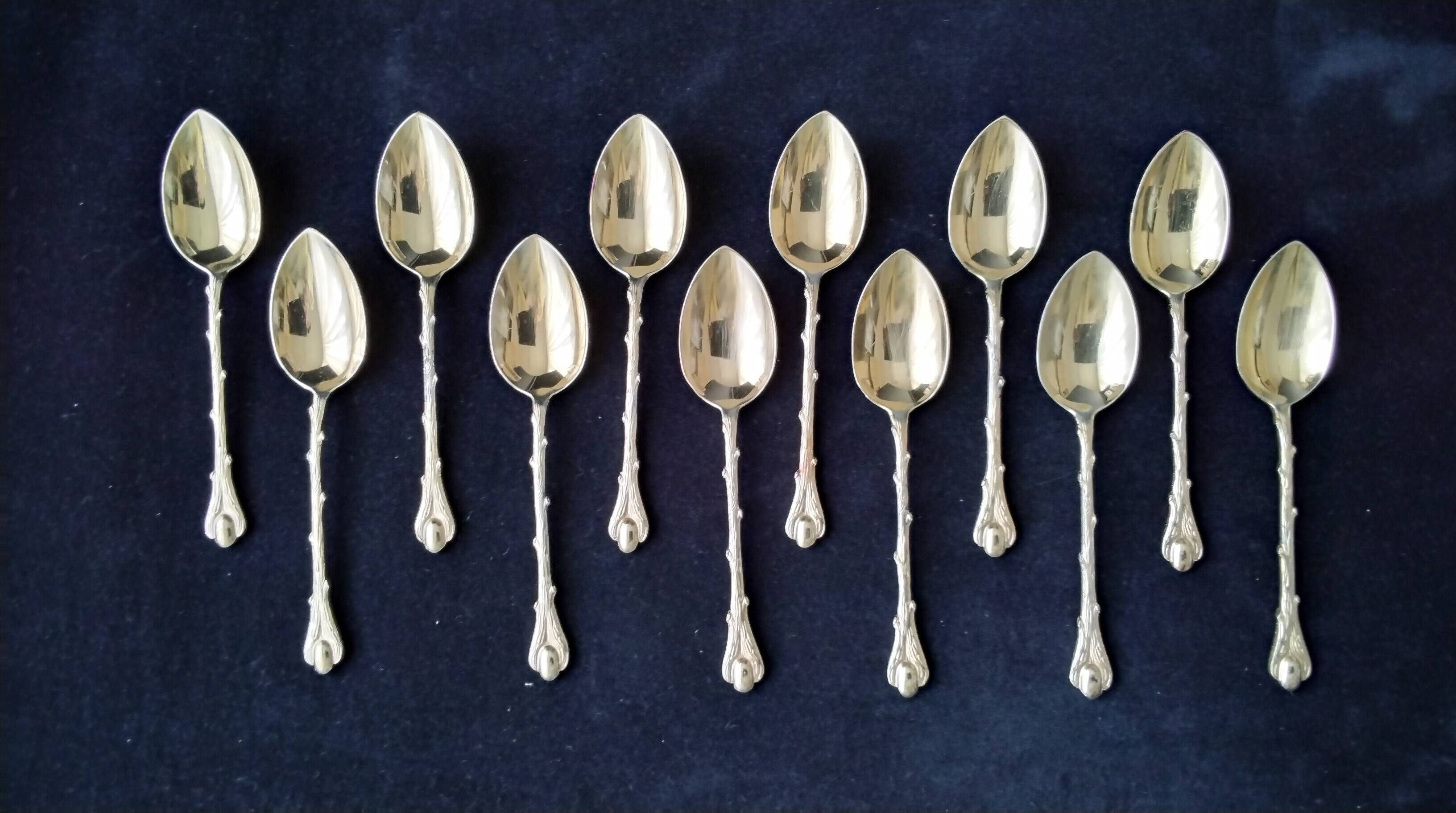12 gold metal moka spoons Deetjen Model "Coffee Bean"