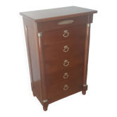 Commode style empire 6 tiroirs 2 colonnes détachées et ses bronze d'ornements ciselés