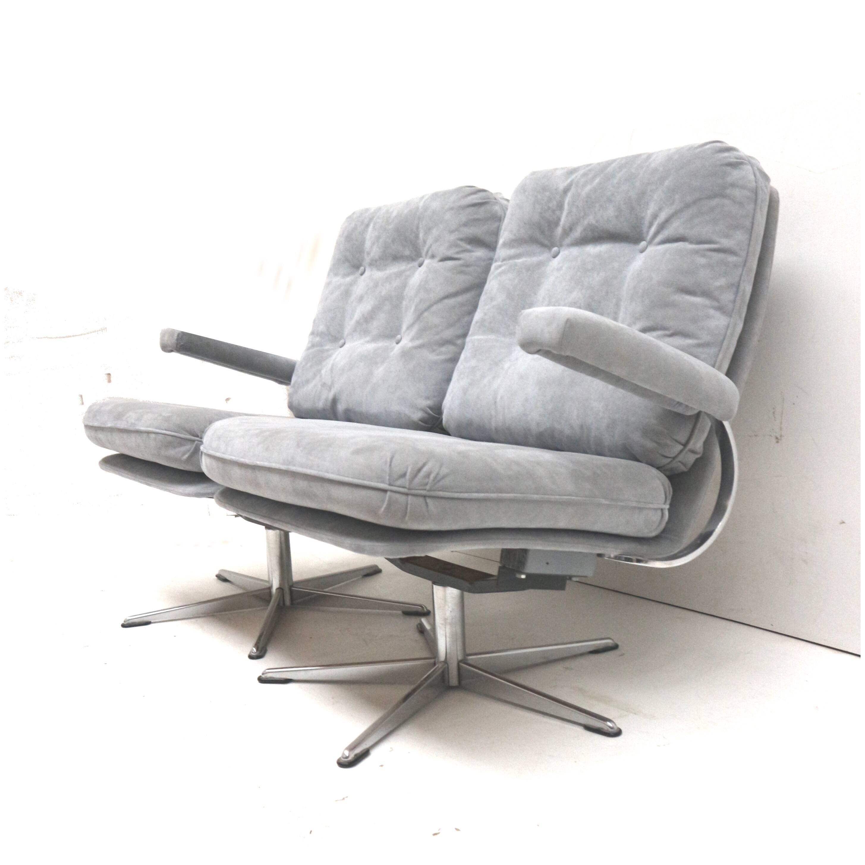 Vintage 2-seater sofa with gray suede upholstery made in the 1970s