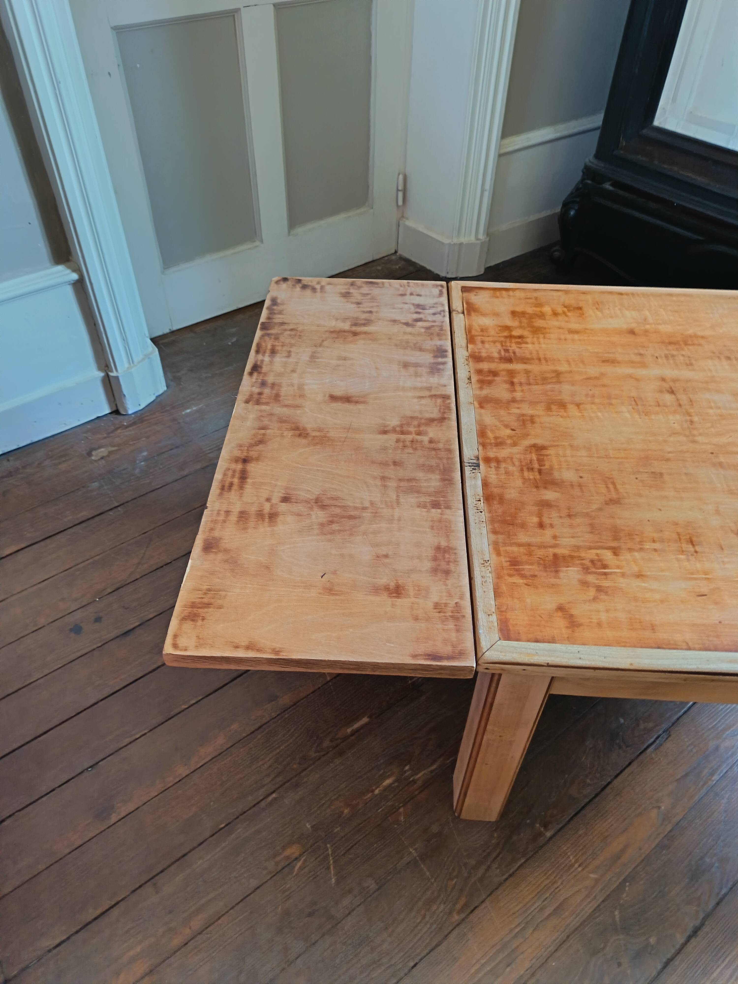 Table basse de ferme en bois patiné avec rallonge