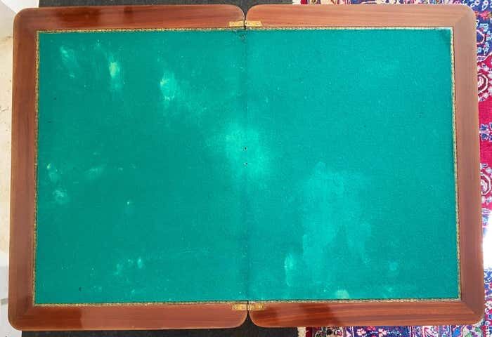 Game table Louis XV style, Napoleon III period (bronze fall and bronze belt, marqueteri