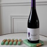 Set of a bottle bottom and 5 knife holders in art deco mint green ceramic