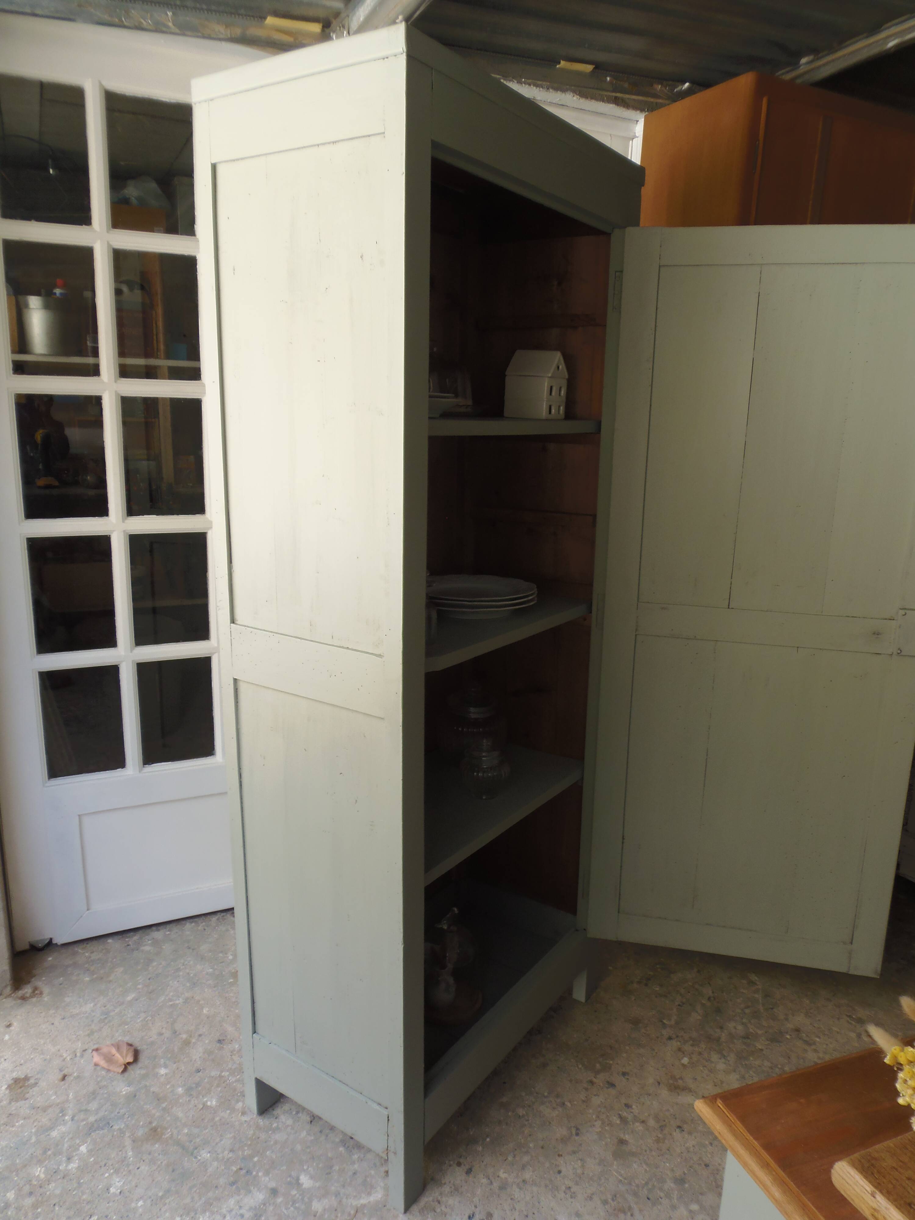 Vintage Parisian wardrobe with 1 vintage door re-enchanted in verdigris
