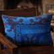 Vintage Turkish Wool Lumbar Pillow, Handmade Blue Geometric Rug Cushion