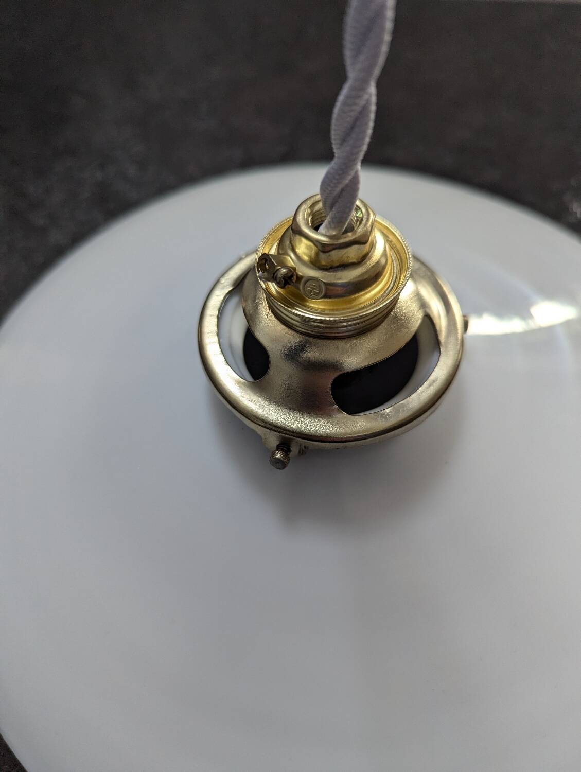 Suspension, Art Deco portable lamp in smooth opaline