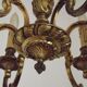 Lustre Art nouveau français en bronze à 6 lumières avec bras en volutes et détails en forme de feuilles