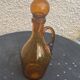 Carafe, flacon en verre soufflé jaune doré verrerie de biot signé, vintage