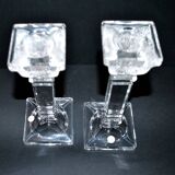 Set of 2 sandblasted crystal candlesticks in lalique art deco style - rattenberg crystal factory in austria