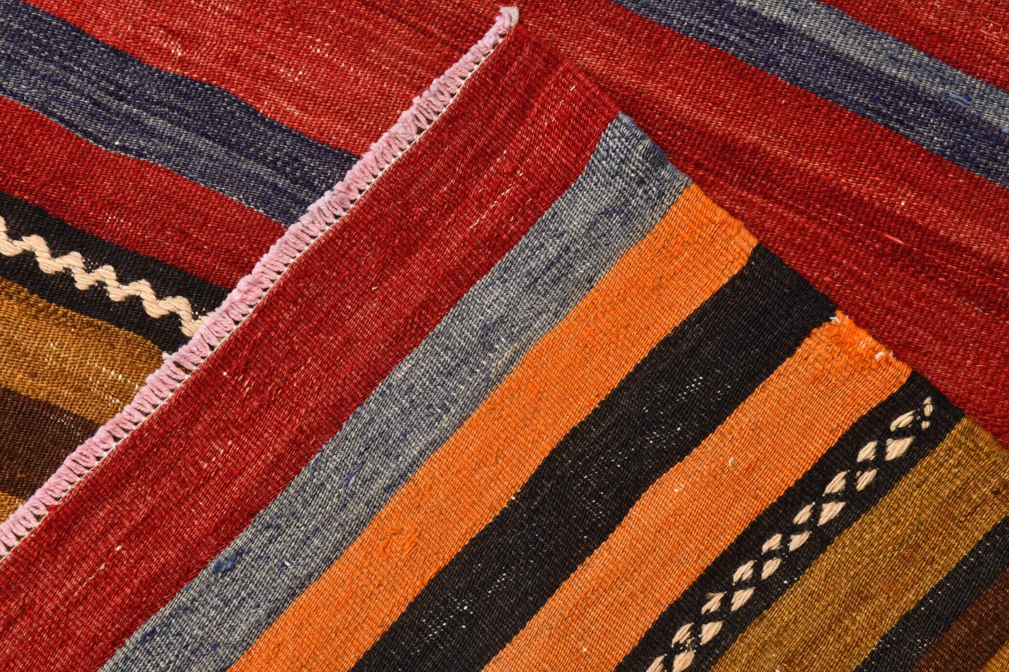 6x9 Green Orange Striped Turkish Vintage Kilim Rug 174x272Cm SK 2311