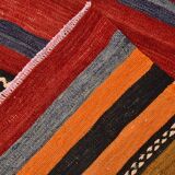 6x9 Green Orange Striped Turkish Vintage Kilim Rug 174x272Cm SK 2311
