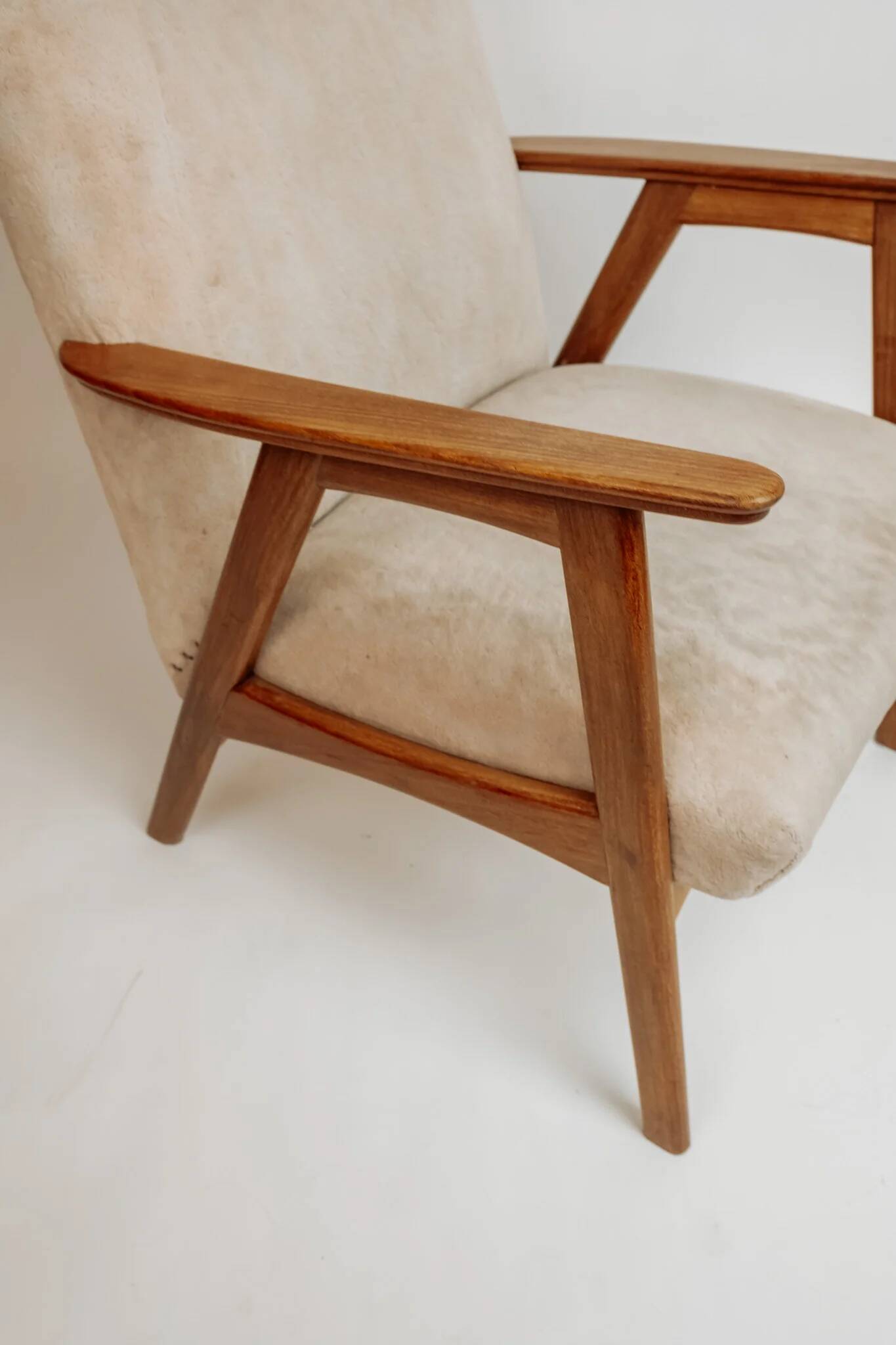 Vintage teak armchair, 1960s - Beige upholstery