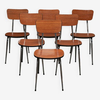 6 caramel-colored Formica chairs in vintage wood from the 1950s