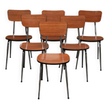 6 caramel-colored formica chairs, vintage wood, 50s