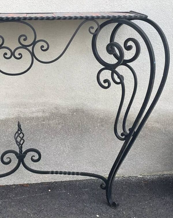 Console en fer forgé carreaux Vintage, accidentée