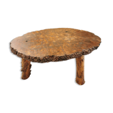 Table basse tripode brutaliste tronc d'arbre