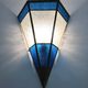 Pair of oriental triangle wall lights in copper and transparent and blue glass. 1970s