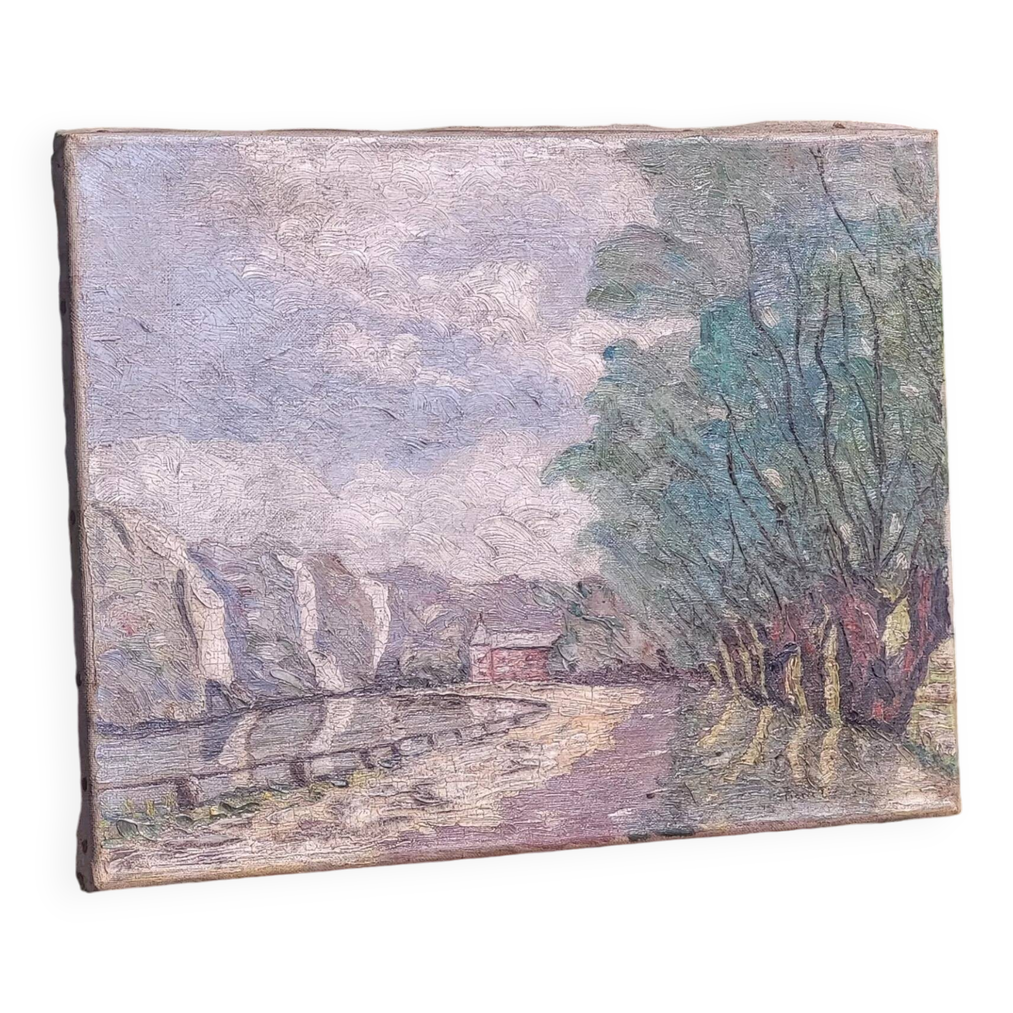 Mid 20th Century Landscape Oil Painting of Crater Lake