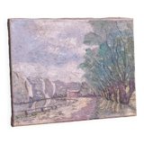 Mid 20th Century Landscape Oil Painting of Crater Lake