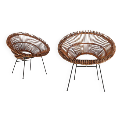 Ensemble de fauteuils lounge en rotin par Janine Abraham et Dirk Jan Rol, années 1960.