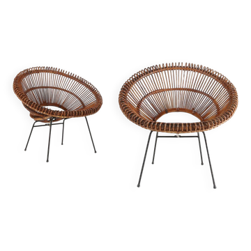 Ensemble de fauteuils lounge en rotin par Janine Abraham et Dirk Jan Rol, années 1960.
