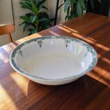 Large deep salad bowl from the 19th century, ironstone, signed Sarreguemines "Verdun".