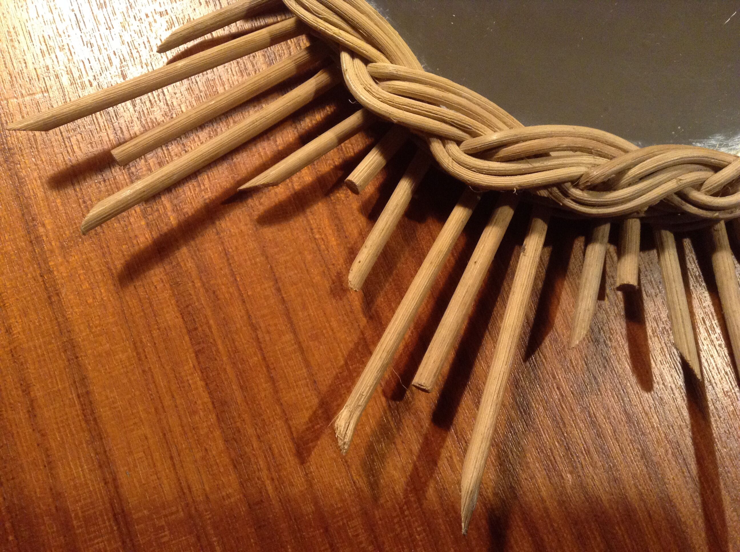 Rare little old Sun 1960 rattan mirror 35cm