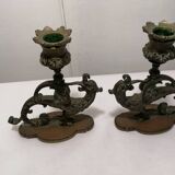 Pair of bronze candlesticks representing chimeras/dragons - 19th century