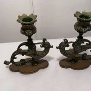 Pair of bronze candlesticks representing chimeras/dragons - 19th century