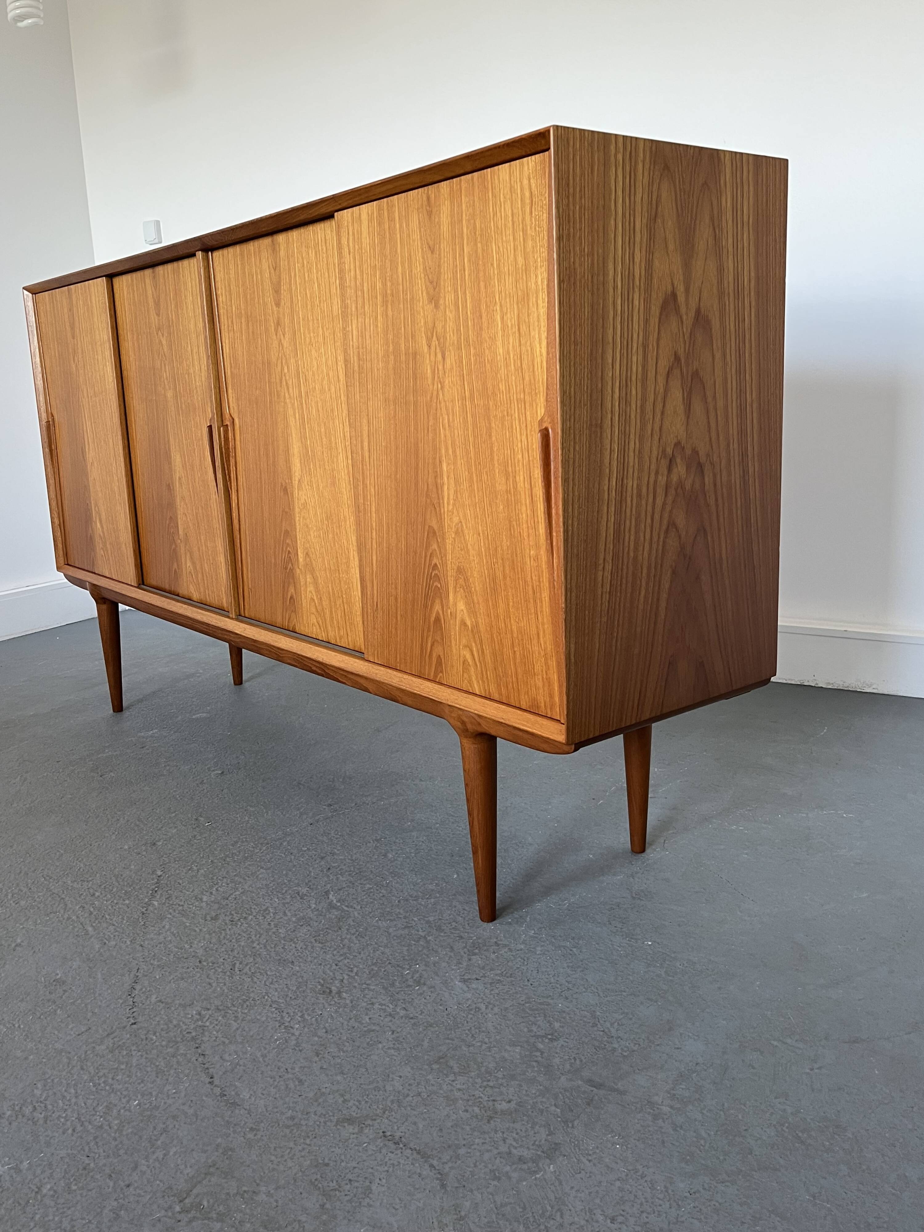 Model 19 High Sideboard in Teak with Sliding Doors by Gunni Omann for Omann Jun, 1960s