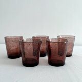 5 gobelets à eau en verre bullé violet vintage