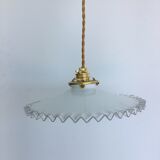 Pair of white opaline hanging lamps with toothed edges