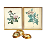 Set of two reproductions of Redouté framed in gilded wood.