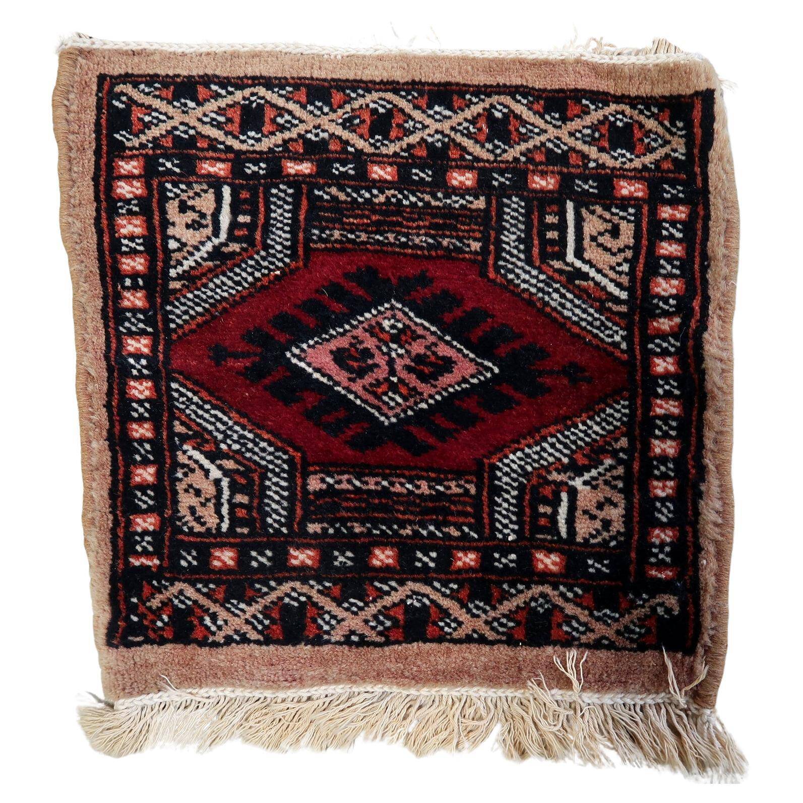 Handmade vintage Uzbek Bukhara mat rug 30cm x 30cm, 1960s