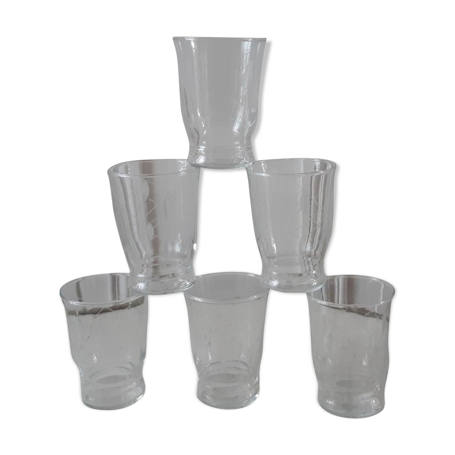 Lot de 6 verres à eau gravés années 50