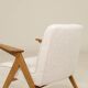 Vintage armchair in rustic oak with pearl bouclé, designed by Chierowski.