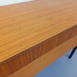 Vintage teak and black metal storage unit / chest on legs from the 70s