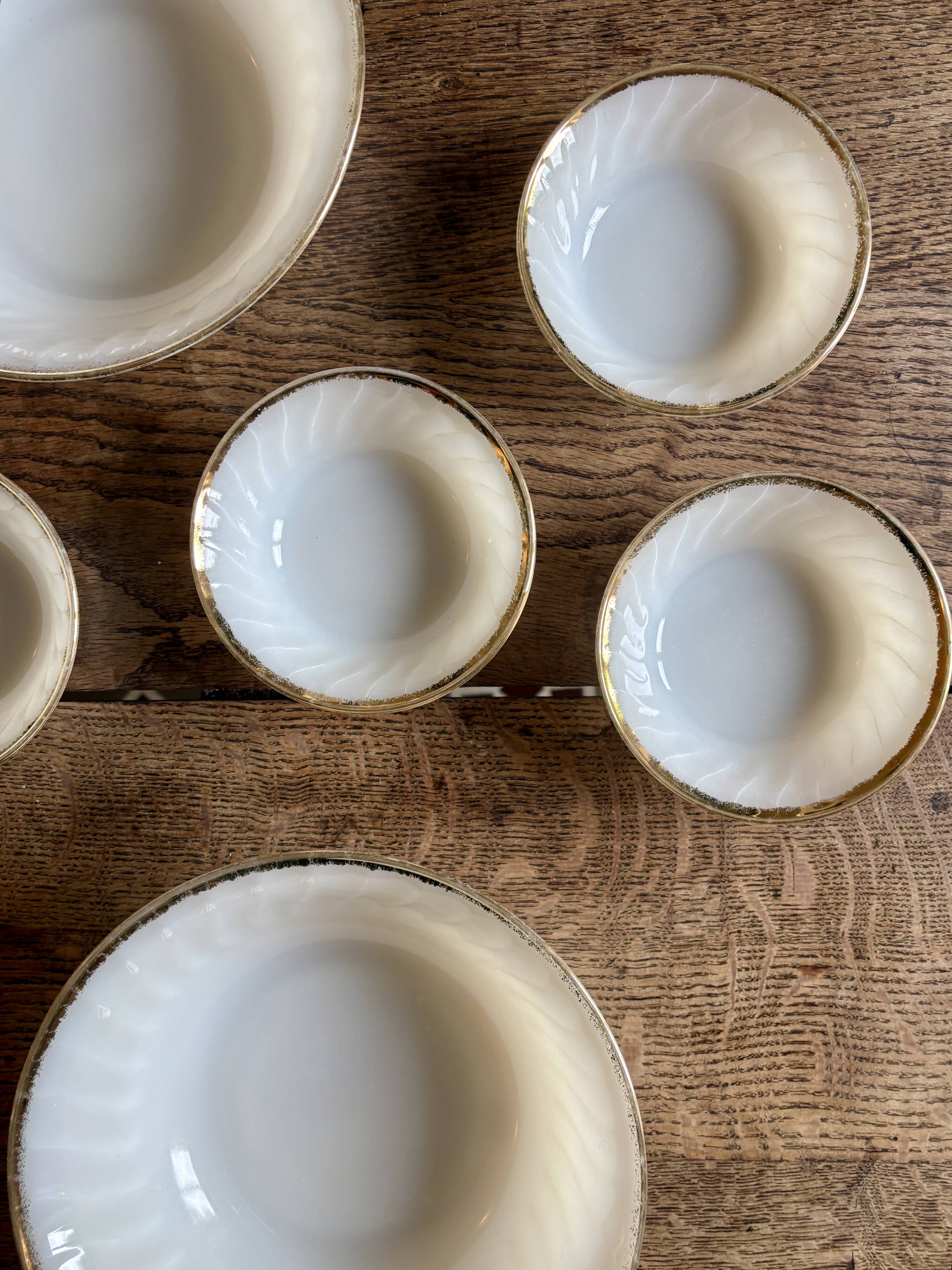 Set of vintage Fire King ramekins and bowls.
