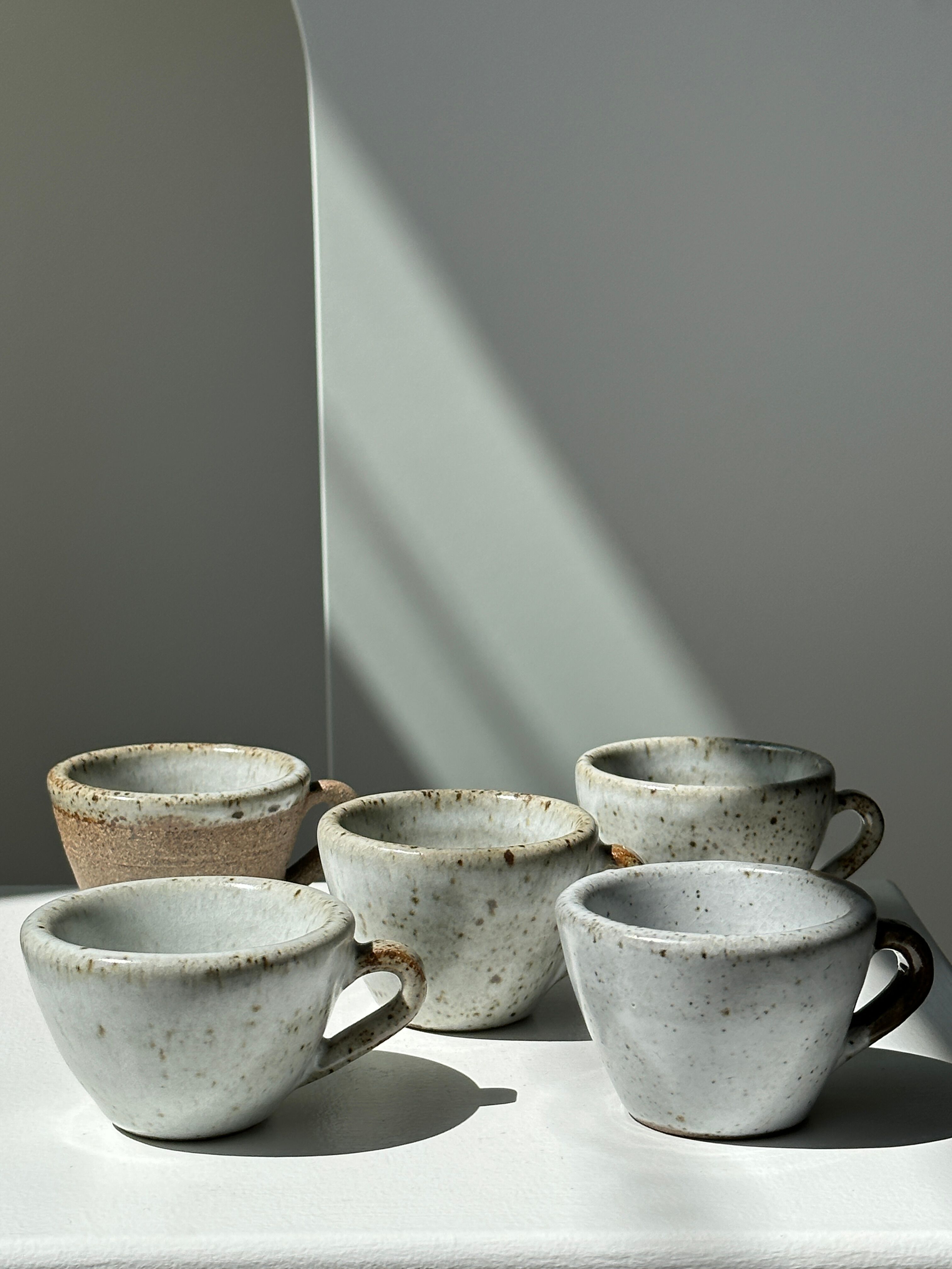Set of 5 Indonesian ceramic handle coffee cups