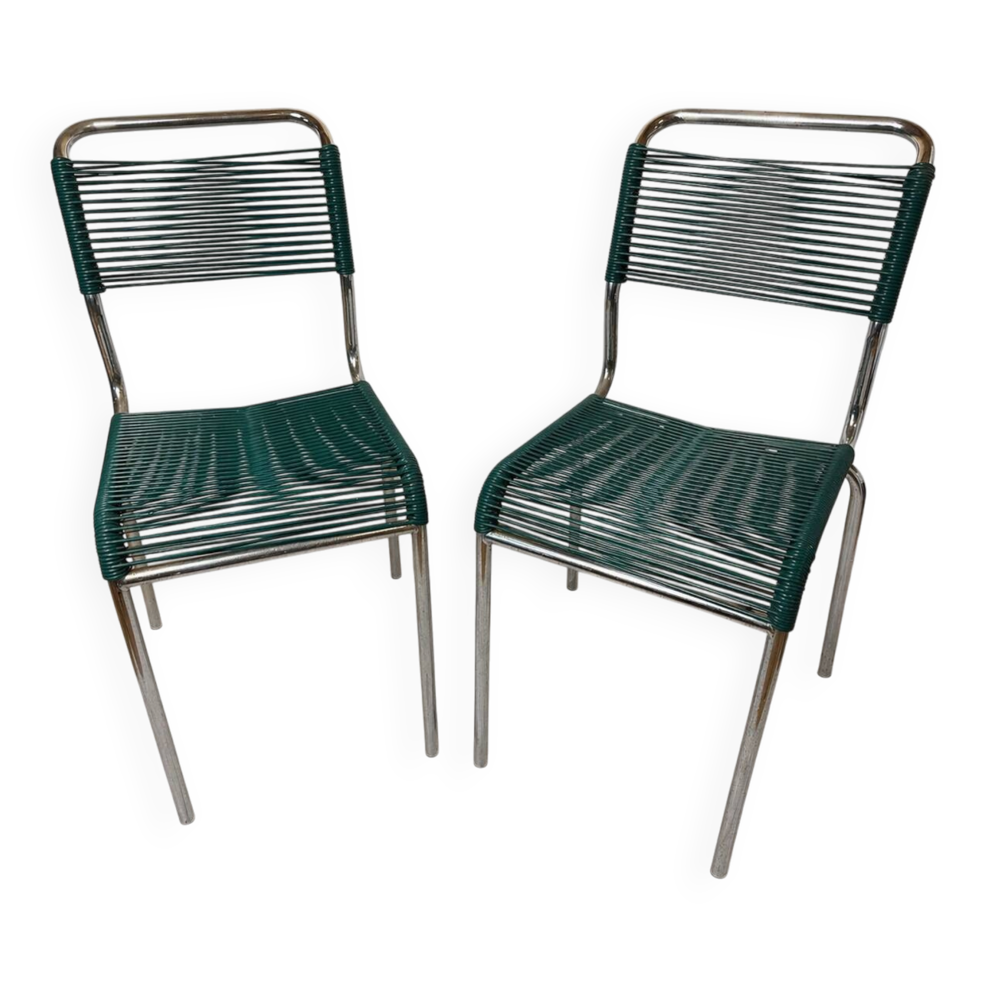 Set of 2 HAUSER Montreuil scoubidou chairs – chrome metal – vintage r
