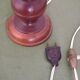 French Mid Century Round Turned Wood Table Lamp With Hide Skin Shade 4025